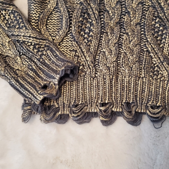 ZARA NEW WOMAN CABLE-KNIT METALLIC SWEATER FRAYED RIPPED BLUE GREY S-L - Picture 10 of 14
